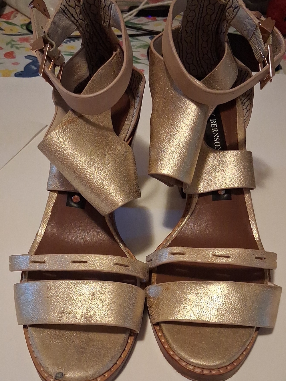 Matt Bernson Women's Metallic Gold Leather Ankle-Strap Sandals